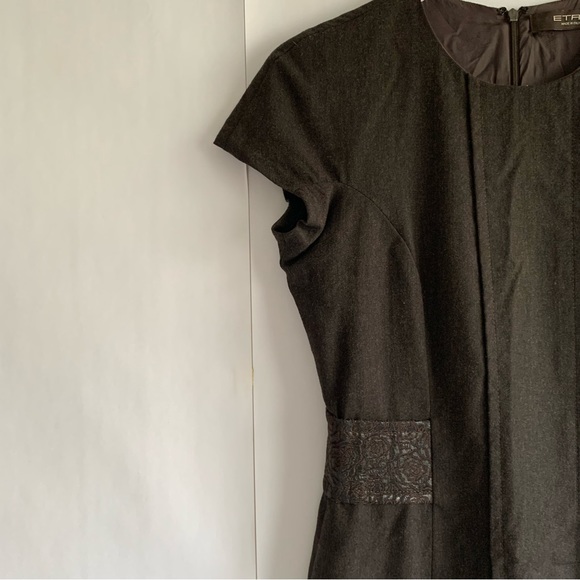 Etro Sheath Dress Lana Wool brocade trim waist - Picture 10 of 16